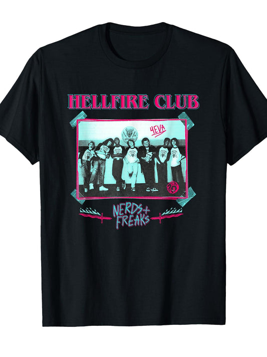 Stranger Things Hellfire Club Nerds & Freaks Vintage Photo T-Shirt Hellfire Club 180gsm Cotton Round Neck Short Sleeve Men Casual T-Shirt
