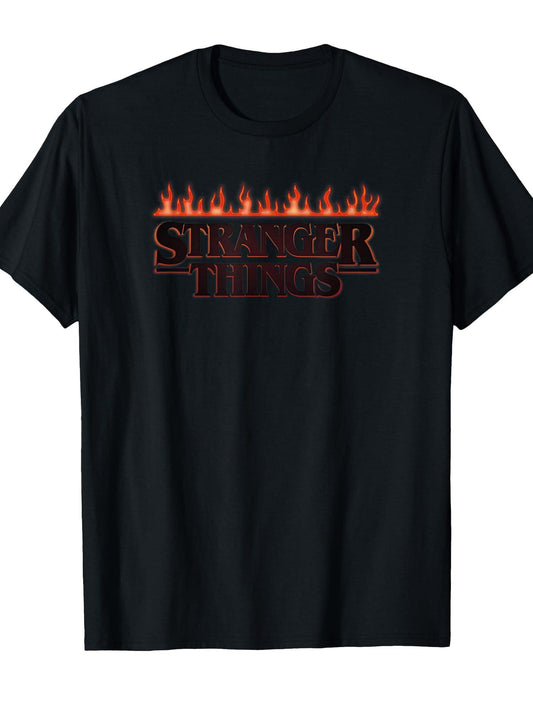 Stranger Things Hellfire Club Flame Above Text T-Shirt Hellfire Club 180gsm Cotton Round Neck Short Sleeve Men Casual T-Shirt
