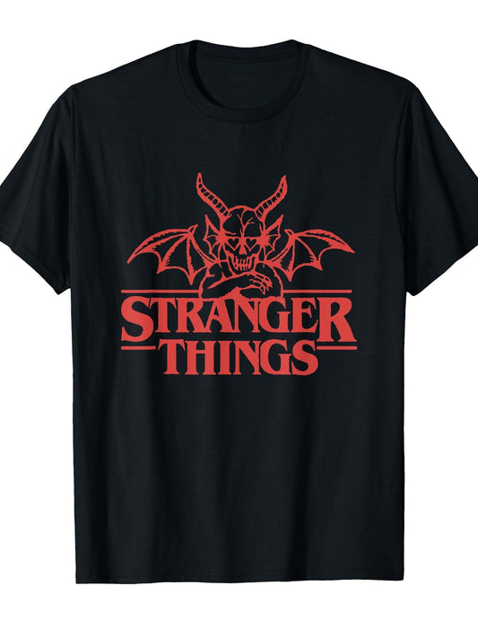Stranger Things Hellfire Club Red Devil Title Logo T-Shirt Hellfire Club 180gsm Cotton Round Neck Short Sleeve Men Casual T-Shirt