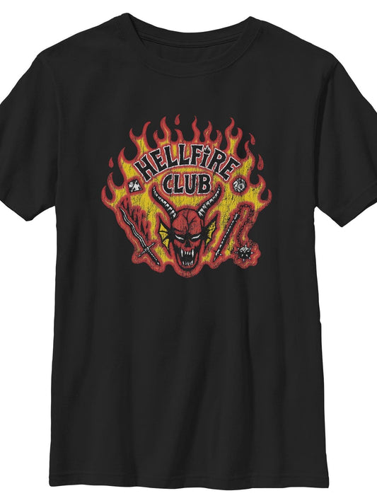 Boy's Stranger Things Retro Hellfire Club Logo T-Shirt Hellfire Club 180gsm Cotton Round Neck Short Sleeve Men Casual T-Shirt
