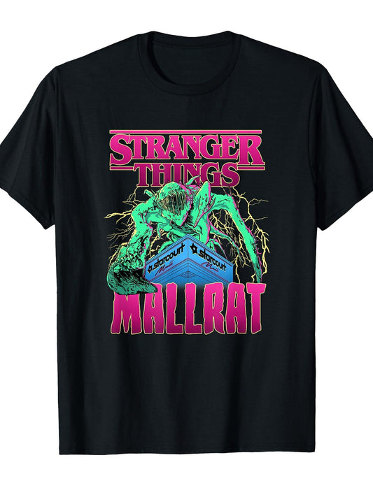 Stranger Things Neon Vintage Retro Mallrat Demogorgon Poster T-Shirt Hellfire Club 180gsm Cotton Round Neck Short Sleeve Men Casual T-Shirt
