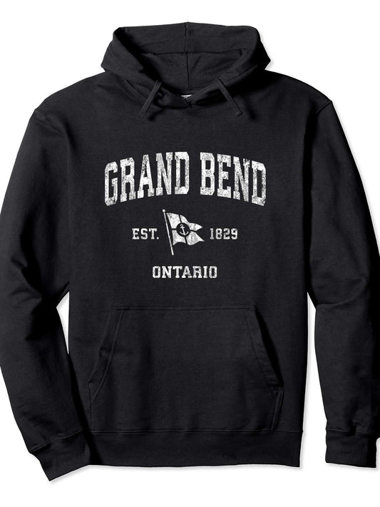 Grand Bend Canada Vintage Nautical Boat Anchor Flag Sports Pullover Hoodie Anchor Black 250gsm Cotton Long Sleeve Men Casual Hoodie