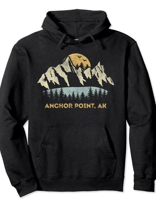 Anchor Point Alaska Anchor Point AK Mountain Sunset Sunrise Pullover Hoodie Anchor Black 250gsm Cotton Long Sleeve Men Casual Hoodie