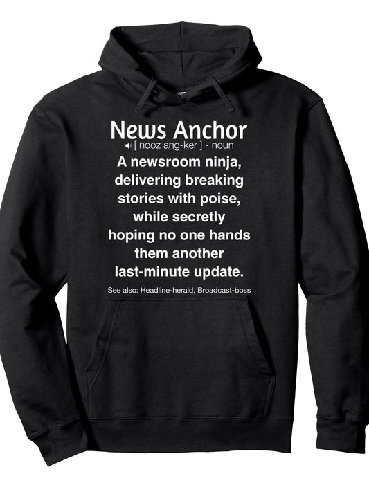 Funny News Anchor Pullover Hoodie Anchor Black 250gsm Cotton Long Sleeve Men Casual Hoodie