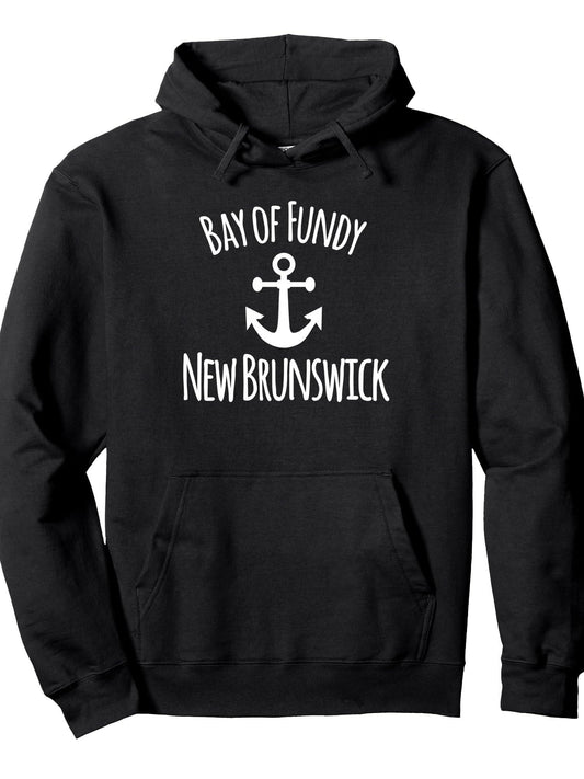 Bay of Fundy Canada Sailing Boating Nautical Boat Anchor Pullover Hoodie Anchor Black 250gsm Cotton Long Sleeve Men Casual Hoodie