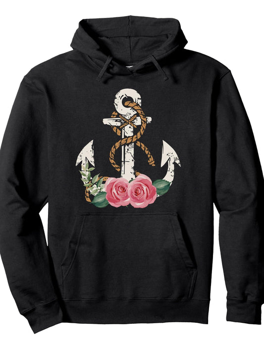 St Philomena Saints Symbols Catholic Girls Pullover Hoodie Anchor Black 250gsm Cotton Long Sleeve Men Casual Hoodie