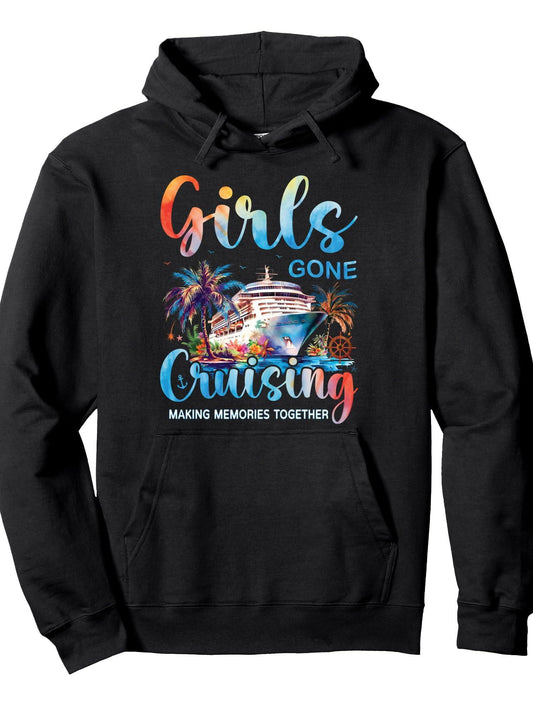 Girls Gone Cruisin' Together 2026 Cruise Vacation Trip Pullover Hoodie Anchor Black 250gsm Cotton Long Sleeve Men Casual Hoodie