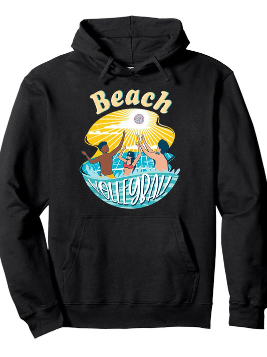Beach Volleyball Pullover Hoodie Anchor Black 250gsm Cotton Long Sleeve Men Casual Hoodie