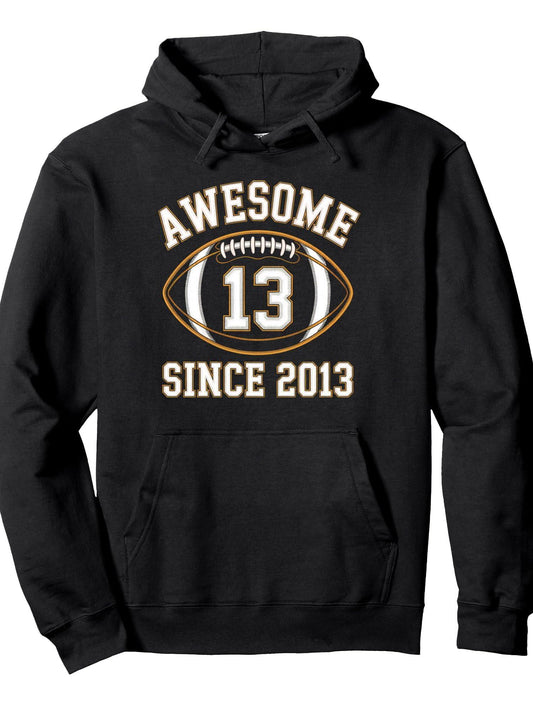 Awesome Since 2013 Football Patch Number 13 Pullover Hoodie Anchor Black 250gsm Cotton Long Sleeve Men Casual Hoodie