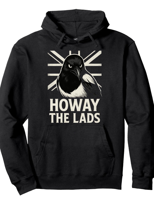 Newcastle Fan Howay the Lads Black and White Magpie Pullover Hoodie Anchor Black 250gsm Cotton Long Sleeve Men Casual Hoodie