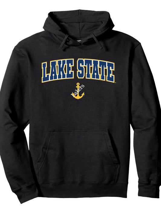 Lake Superior State University Lakers Arch Logo Pullover Hoodie Anchor Black 250gsm Cotton Long Sleeve Men Casual Hoodie